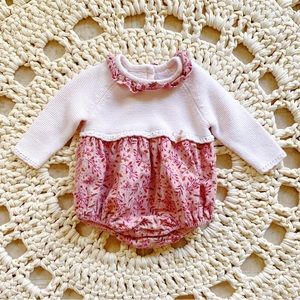 Shabby Chic Floral Knit Sweater Ruffle Onsie Outfit Size 3-6M